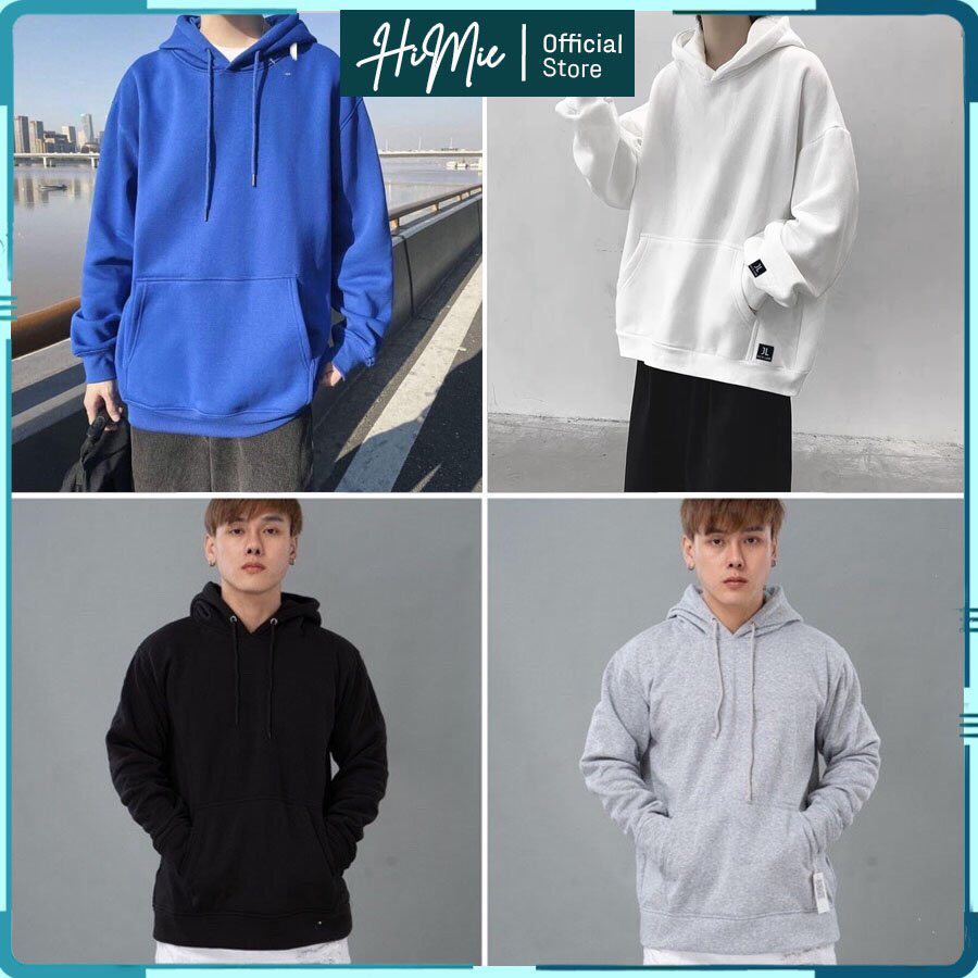 Áo hoodie nam basic, áo nỉ nam có mũ màu trơn thoải mái dễ phối đồ, chất nỉ cao cấp, dày dặn thu đông HiMie