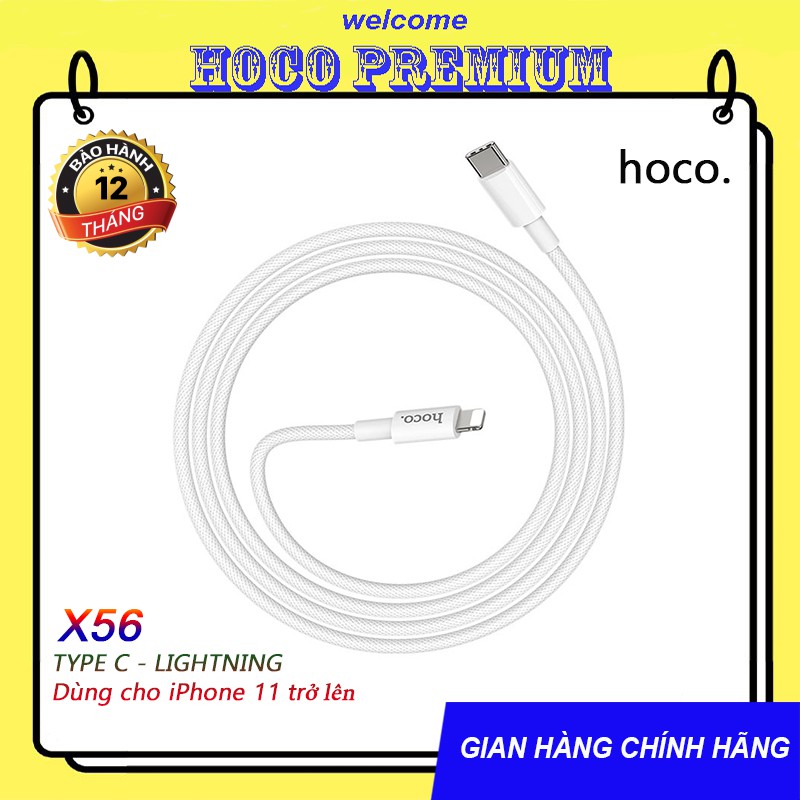 Cáp sạc nhanh Hoco X56 dòng PD 20W vào Type-C ra Lightning cho iPhone / iPad dây dài 1m - Chính hãng