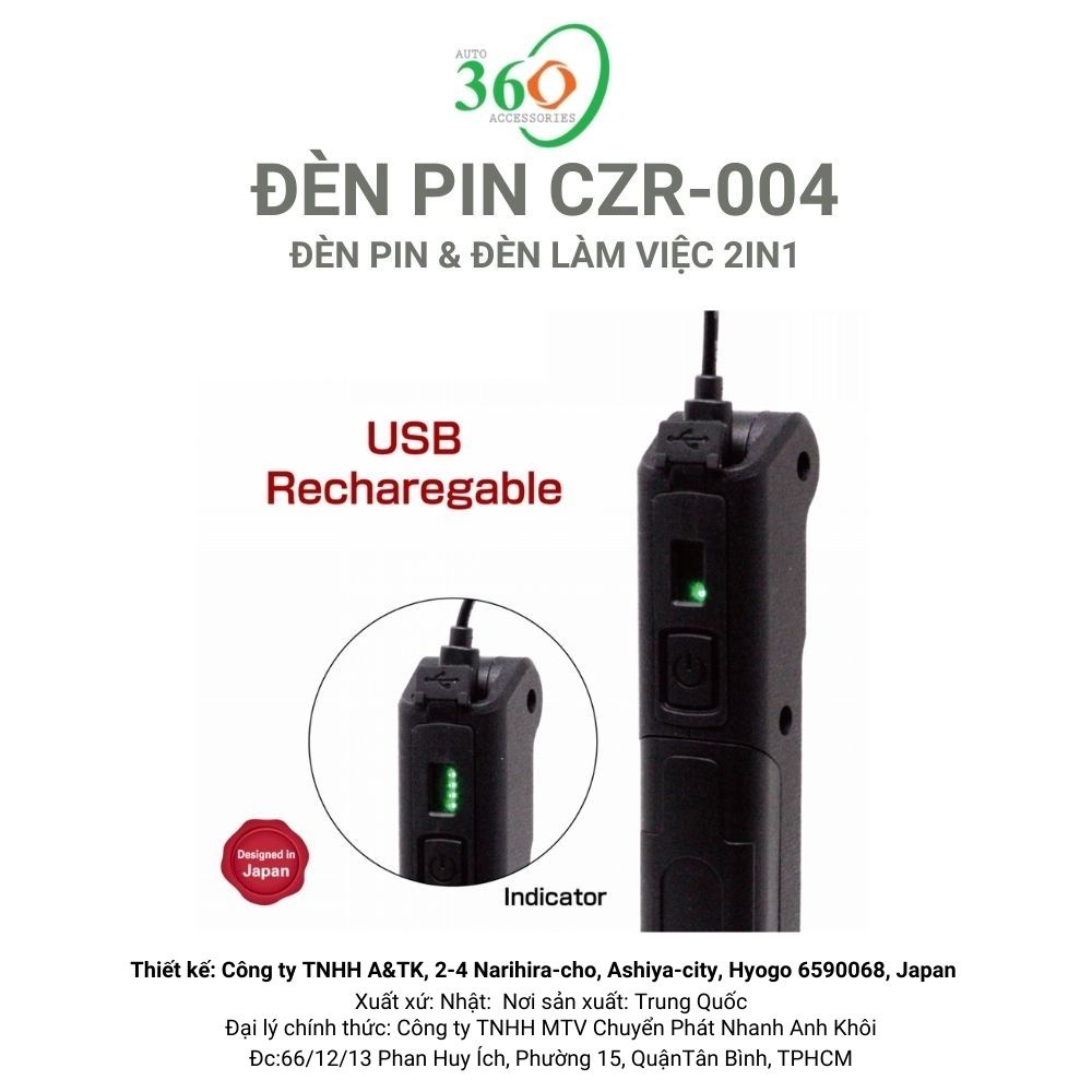 Đèn pin siêu sáng A&TK CZR-004 mini cầm tay đa năng chống nước đế nam châm có móc treo