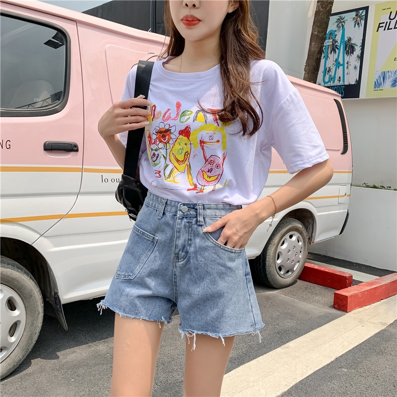 Quần short denim lưng cao thời trang cho nữ