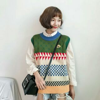 (od)GLL59  Áo len Gile họa tiết ulzzang Áo len gile ulzzang-hàn quốc