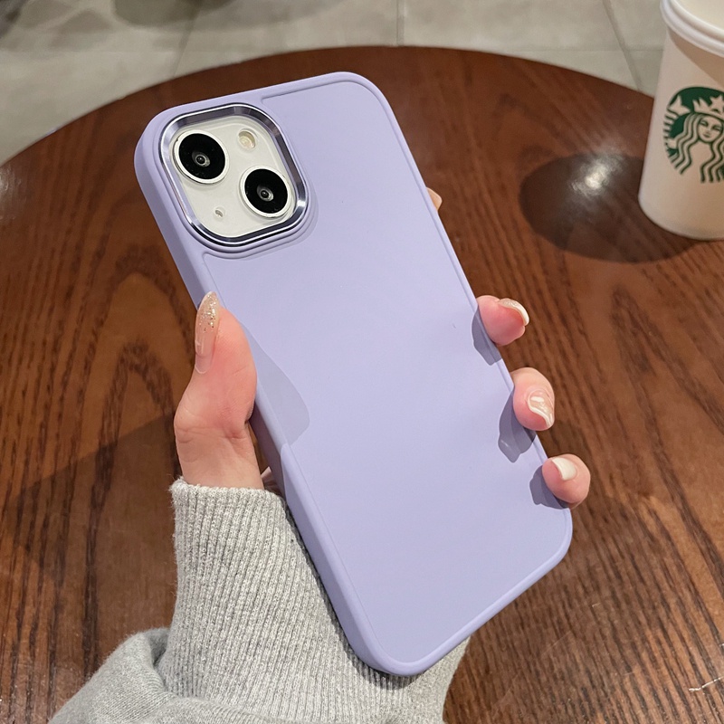 Ốp Điện Thoại Silicon Cứng Chống Sốc Màu Trơn Có Nút Kim Loại Bảo Vệ Camera Cho iPhone 13 Pro Max 12 Pro Max 11 Pro Max