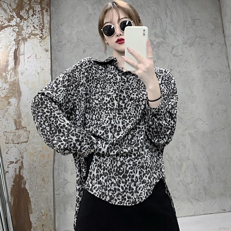 Áo Sơ Mi Dài Tay Dáng Rộng In Họa Tiết Da Báo Kiểu Cổ Điển Hàn Quốc Cá Tính