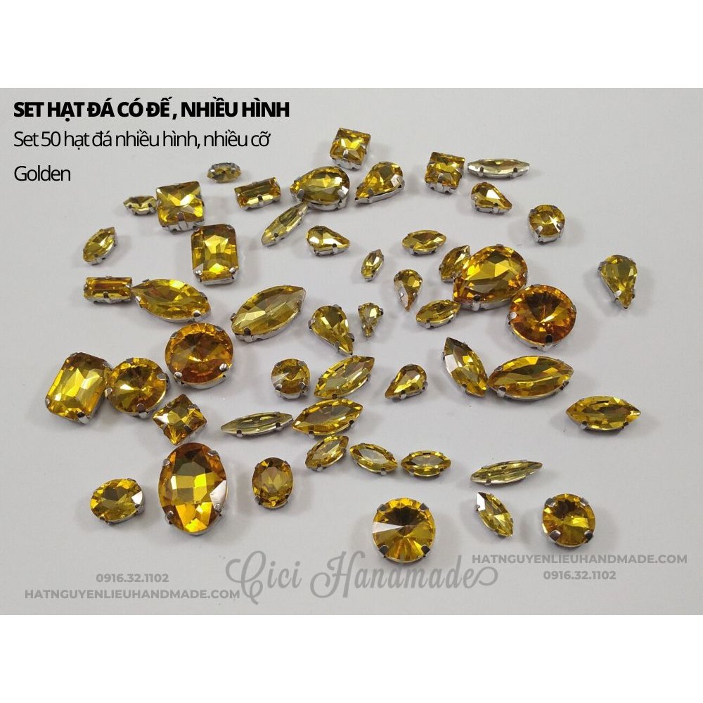 Set 50 hạt đá đế lỗ khâu, nhiều hình, nhiều cỡ ngẫu nhiên Cici Handmade chuyên hạt đá hạt pha lê hạt cườm hạt trang sức