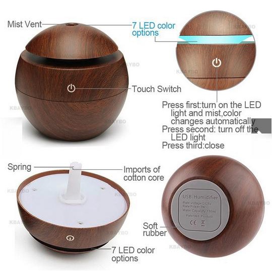 Máy Xông Tinh Dầu Vân Gỗ Mini Phun Sương Chống Muỗi Nhỏ Gọn Tiện Dụng Cao Cấp HÌNH TRÒN.