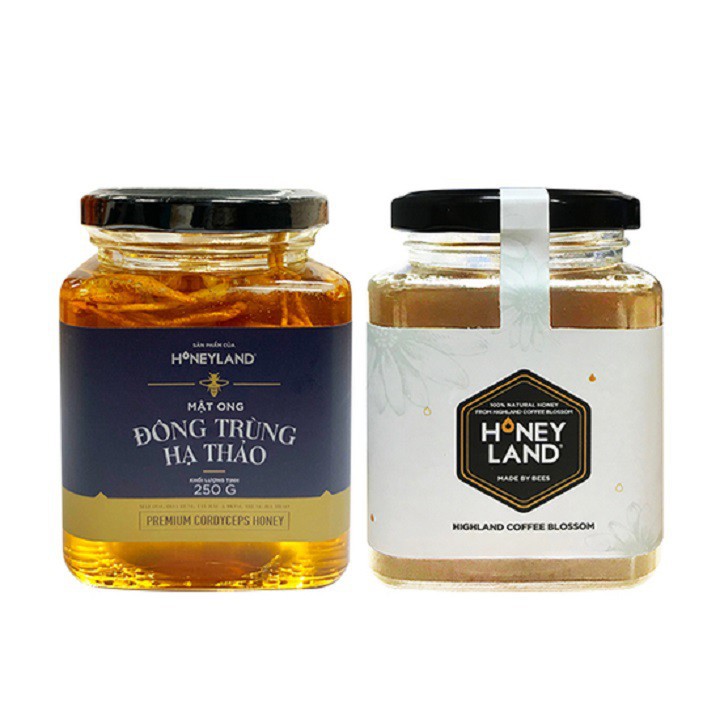 [HoneyLand]_2 chai mật ong Đông Trùng Hạ Thảo (420g/chai) tặng 2 hũ mật ong (250g/hũ) và 1 hộp 60v sữa ong chúa Collagen