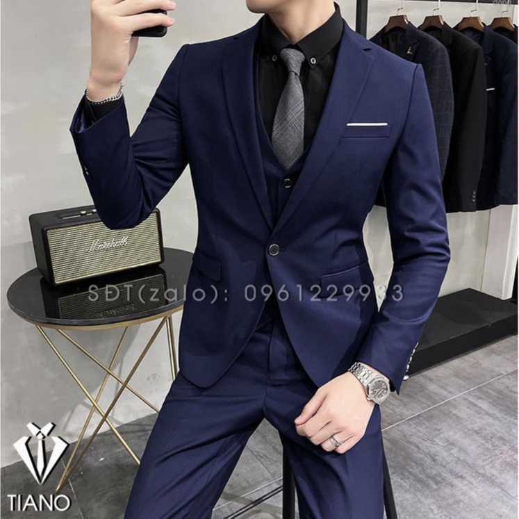 Vest nam cao cấp màu Xanh Than 1 cúc kiểu dáng Hàn Quốc, form ôm đẹp. Vải cao cấp, 2 lớp - TIANO STORE