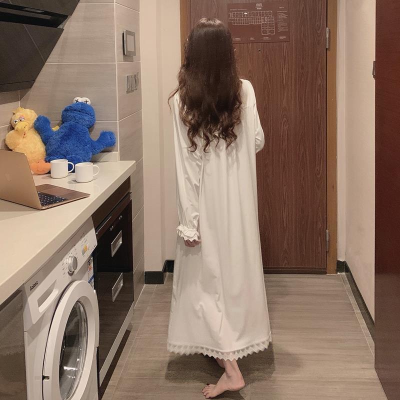Đầm Ngủ Cotton Dài Tay Phong Cách Cổ Điển Cho Nữ