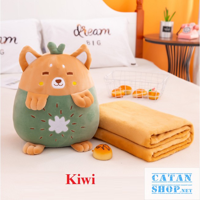 GỐI MỀN 3 trong 1 Trái Cây hình thú cute, thun 4 chiều siêu mịn, bộ chăn gối văn phòng, gấu bông kèm mền GM74-Chuotfruit