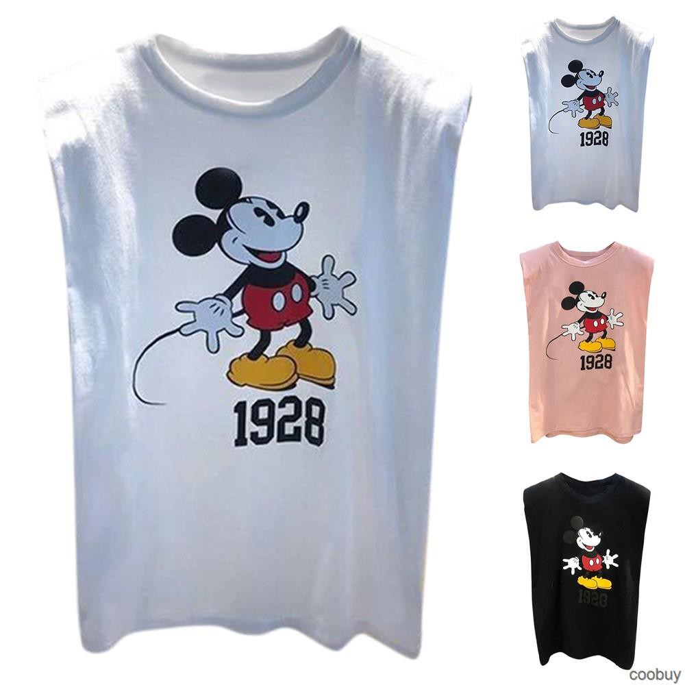 Áo Thun Nữ Không Tay Cổ Tròn In Hình Chuột Mickey