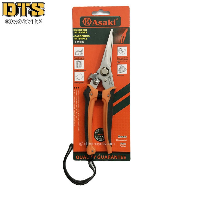 Kéo cắt cành lưỡi inox nhọn vẹo Asaki AK-8635 giocongcu