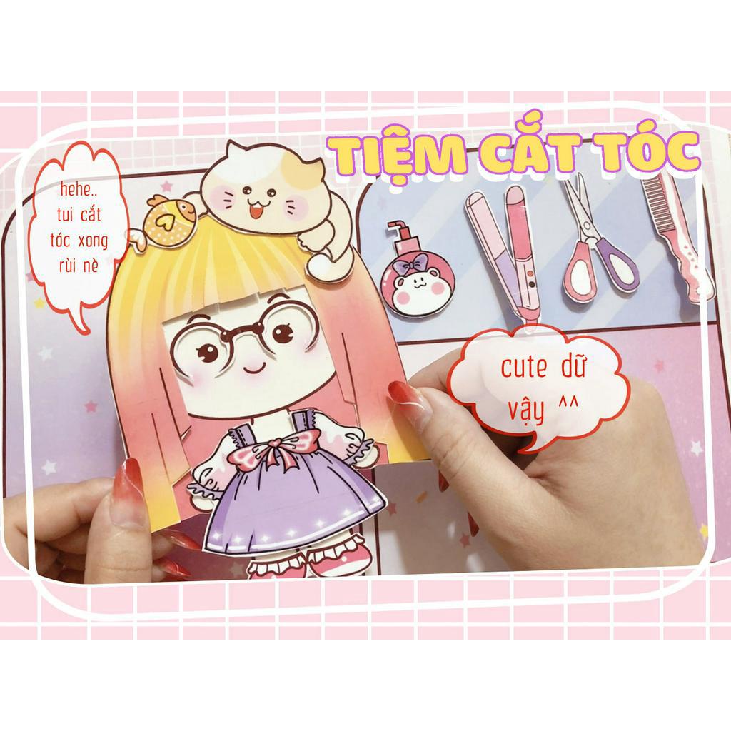 Bộ tranh tiệm cắt tóc-ĐỒ CHƠI CẮT DÁN-BÚP BÊ GIẤY