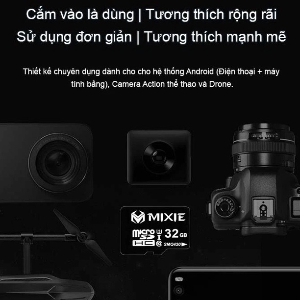 Thẻ nhớ MicroSDHC Mixie 32GB / 64G dung lượng 32G/64G tốc độ đọc 95mb/s, Tương thích Camera wifi, Máy Ảnh, Điện Thoại