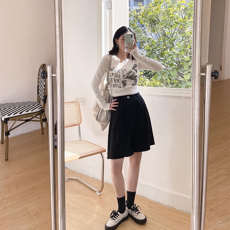 Áo Thun cotton Mỏng Tay Dài Cổ Chữ v Ôm Dáng In Chữ Thời Trang Mùa Xuân Hàn Quốc 2022 Cho Nữ