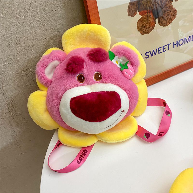 Dễ Thương Gấu Nhồi Bông Màu Hồng Xinh Xắn Làm Quà Tặng Valentine Toy Story3 Lotso Bear Sunflower Fuzzy Plush Handbag Shoulder Bag Cartoon gift