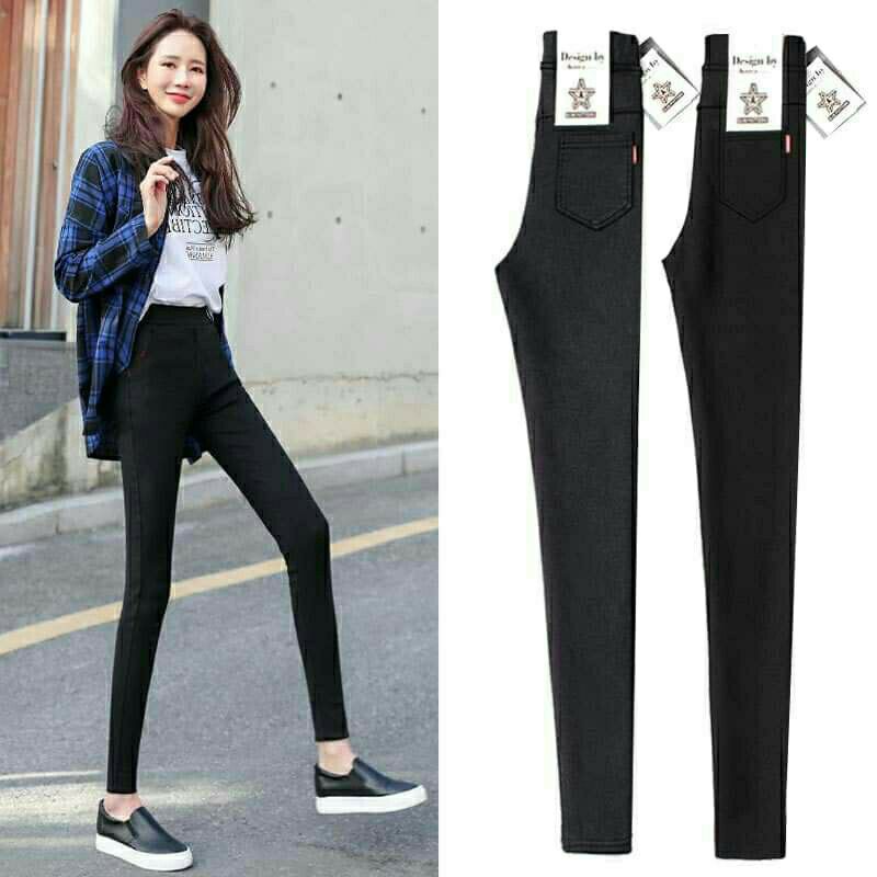 Quần tregging jeans 2 khuy D studio chất đẹp fullbox, form ôm khách tăng 1 size cho thoải mái