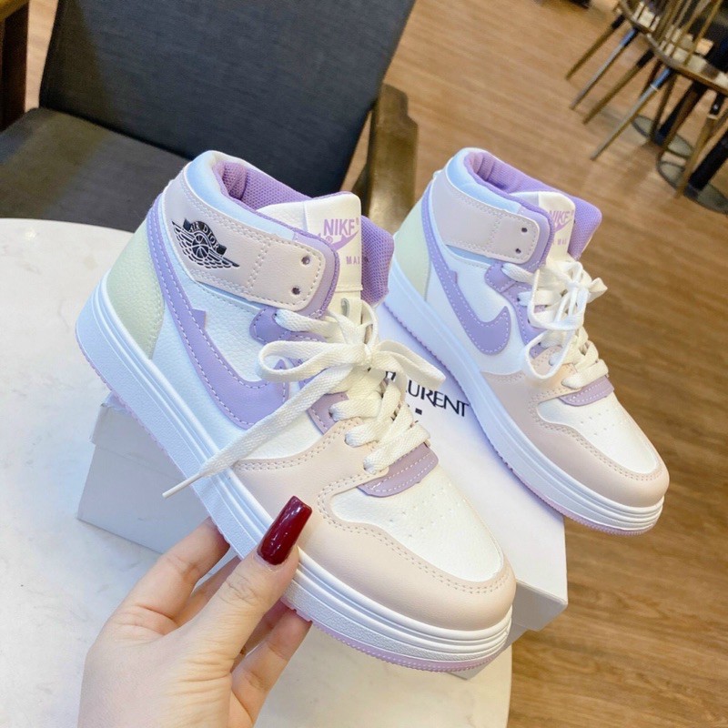 Giày bata thể thao Sneaker thời trang Ulzzang hàng Quảng Châu cao cấp cổ cao đế bánh mì phối màu tím xám hồng