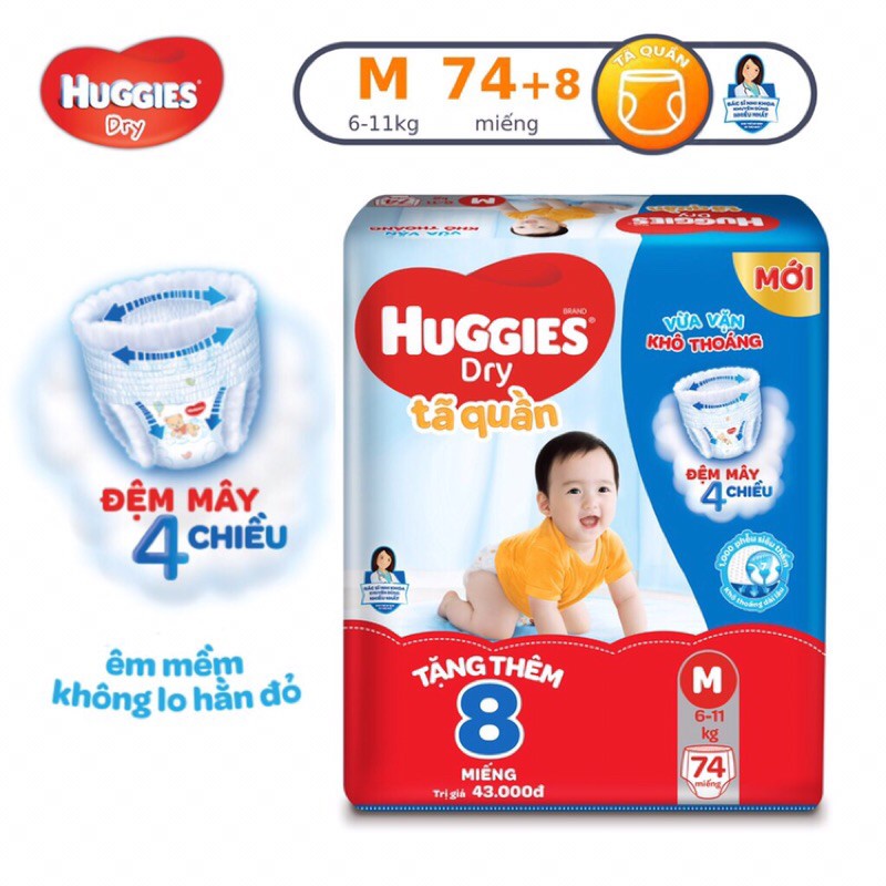 Tã quần Huggies Size M 74 miếng tặng thêm 8 miếng cùng size