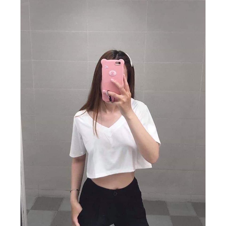 &lt;Rẻ Vô Địch&gt; Áo Croptop Ulazzang Xẻ Cổ Chất Gân Đũa Xịn