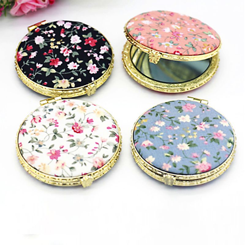 ✿ 1 Gương Trang Điểm Mini Bỏ Túi Hình Tròn In Hoa Hai Mặt Phong Cách Trung Hoa Cổ Điển