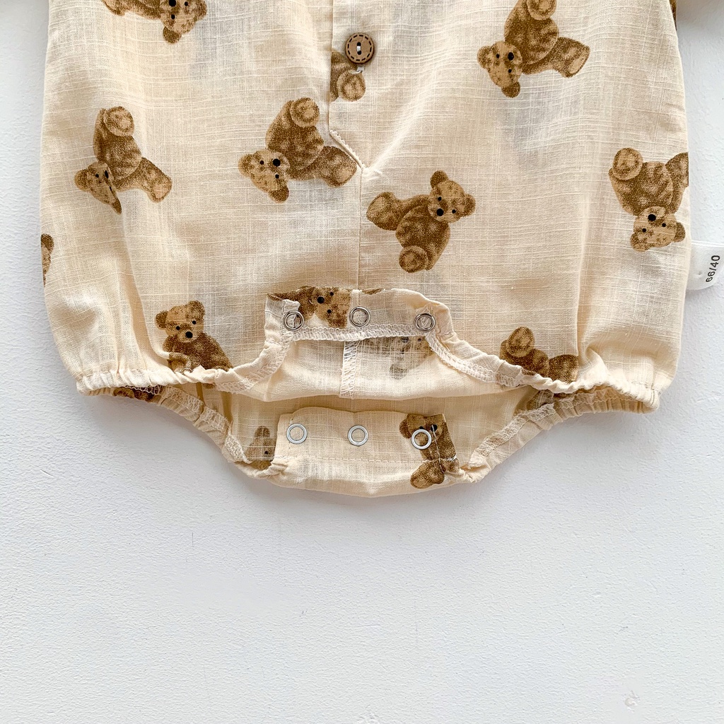 Áo liền quần ngắn tay bằng cotton lanh họa tiết chấm bi dễ thương thời trang cho bé trai / gái