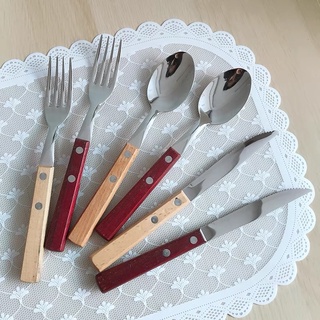 Bộ dao, thìa, nĩa cán gỗ inox 304 phong cách Hàn Quốc.