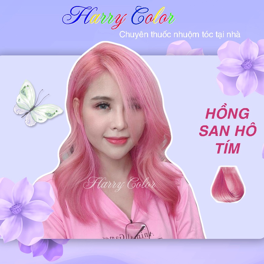 Thuốc nhuộm tóc  Nhuộm tóc màu hồng san hô tím - nhuộm tóc tại nhà + tặng kèm oxy trợ nhuộm và gang tay