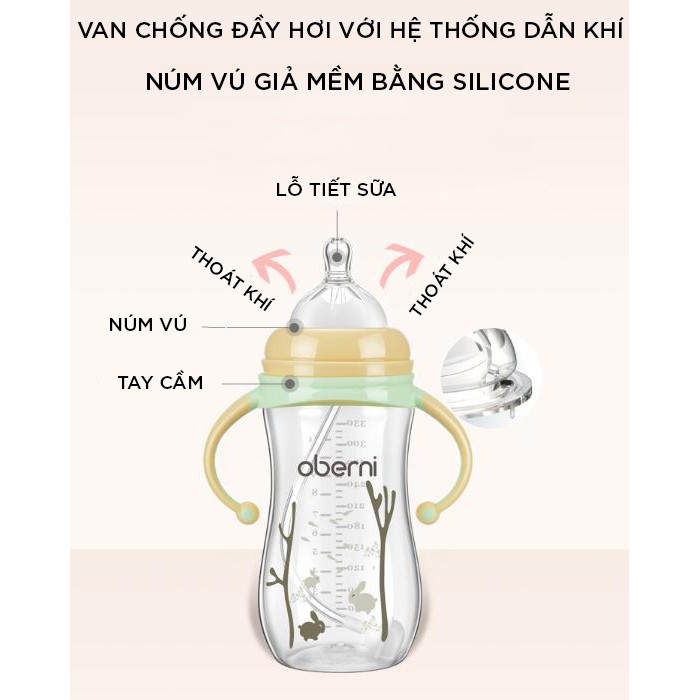 Viethan Bình sữa cho bé chống đầy hơi cổ rộng có tay cầm an toàn cao cấp 270ml DS07 MHB9