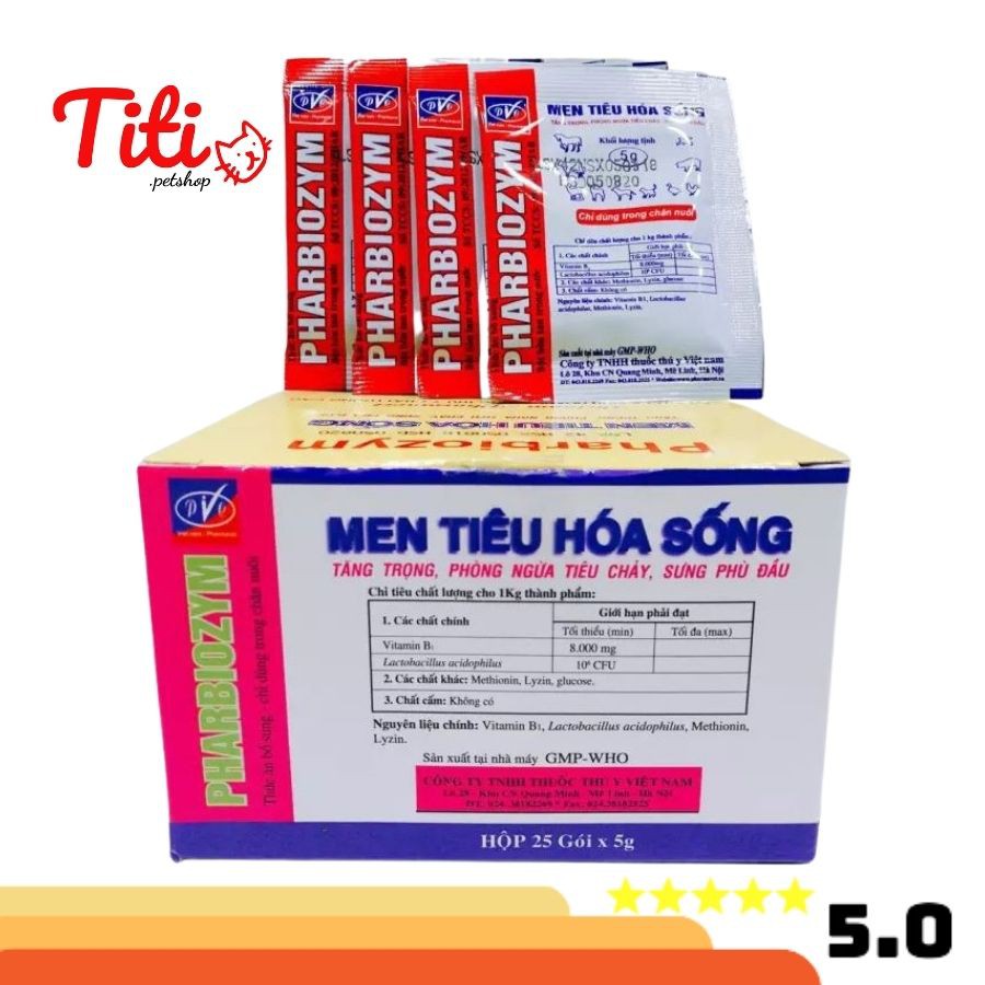 Men tiêu hóa sống cho chó mèo Pharbiozym - gói 5gr - Titipets