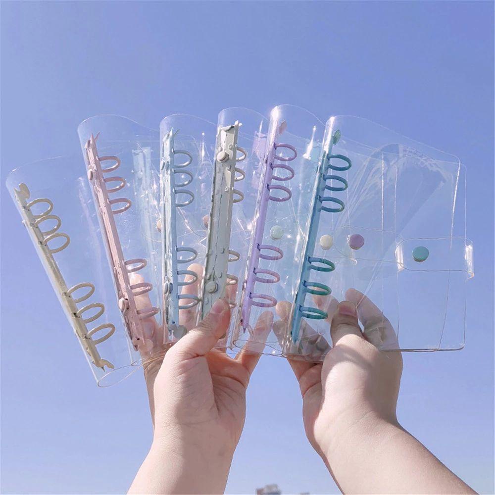 Vỏ Bọc Sổ Tay Nhật Ký Bằng PVC Mềm 6 Lỗ Màu Hồng / Xanh Dương / Tím