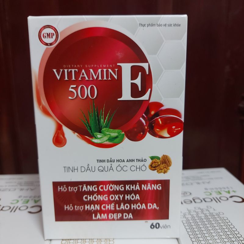 Viên uống đẹp da vitamin E 500 Tinh Dầu Quả Óc Chó Hoa Anh Thảo Giúp Đẹp Da Mờ Nám Cân Bằng Nội Tiết Tố Lọ 60 viên