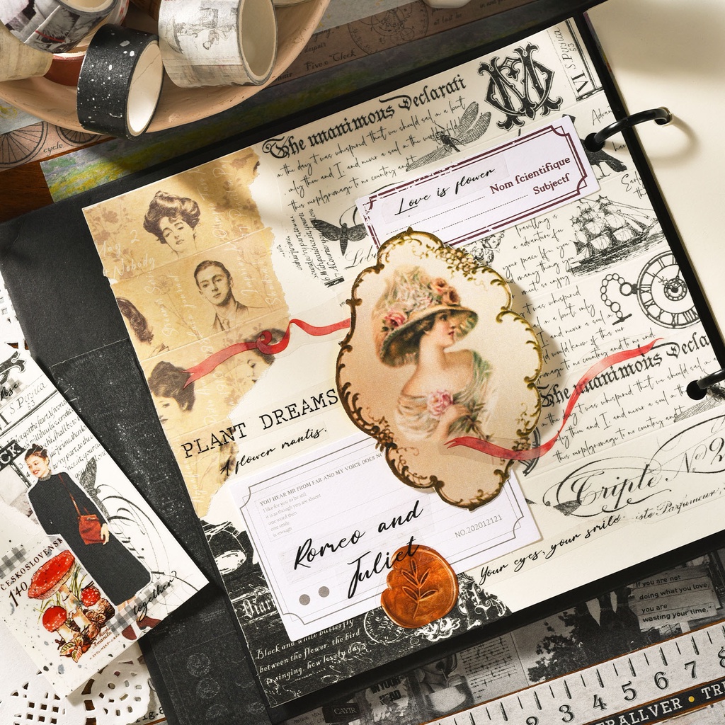 Hộp 20 cuộn washi tape kiểu cổ điển dùng để trang trí vintage journaling