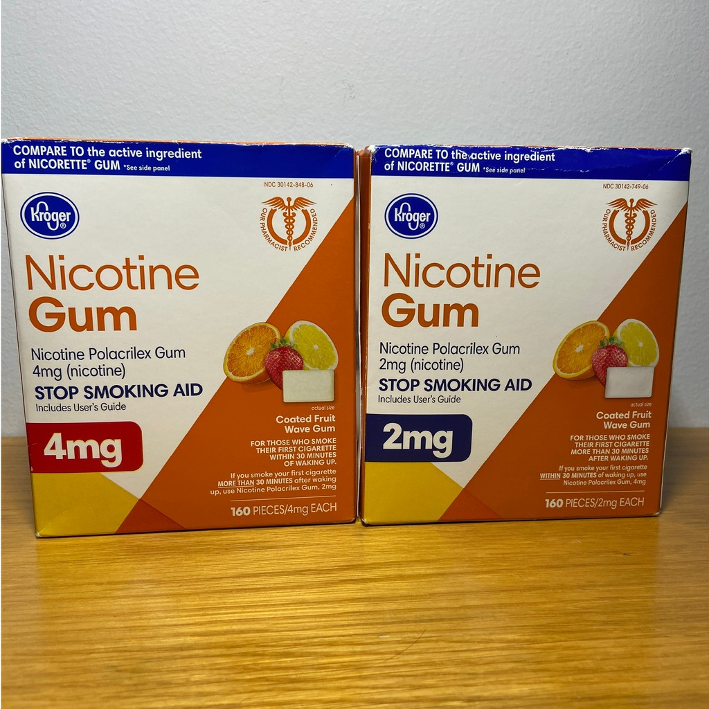 Kẹo cao su Kroger Nicotine Gum 2mg,160 viên, hương trái cấy tổng hợp