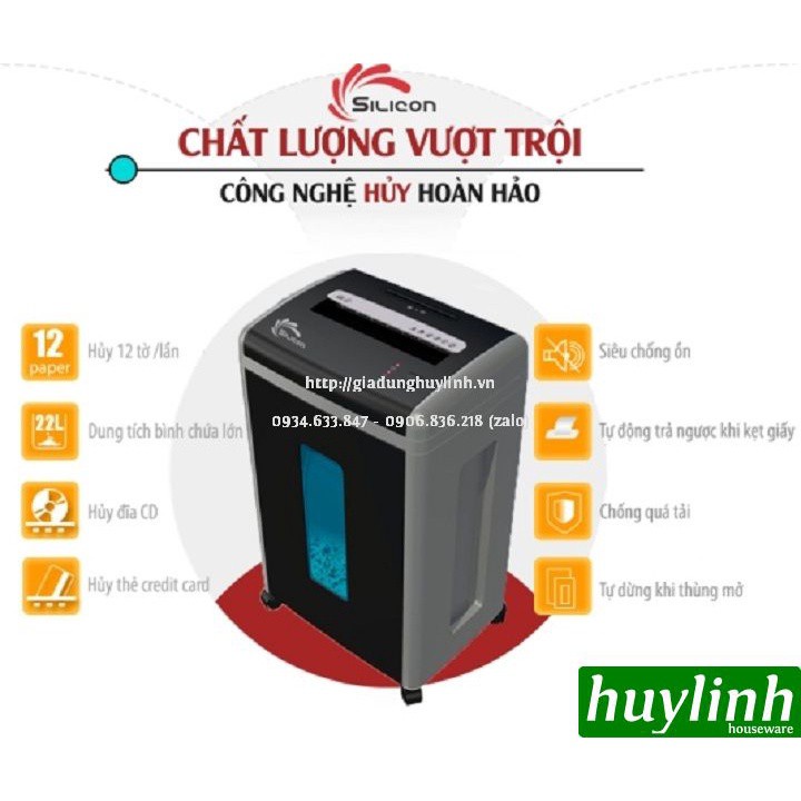 Máy hủy tài liệu Silicon PS-620C - 12 tờ/lần - 21 lít