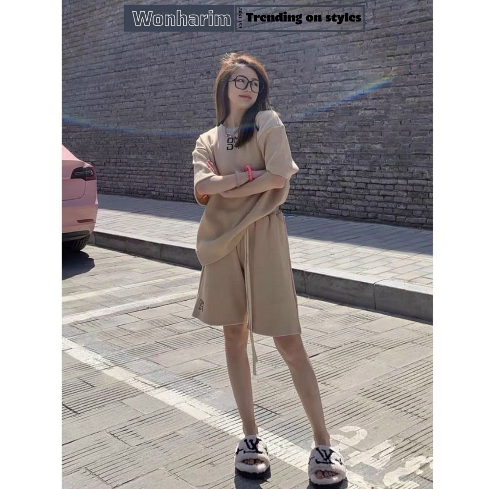 Sét thun OMFG form rộng tay lỡ unisex 🌸[wonharim]🌸Bộ đồ kèm quần short trẻ trung năng động 21323