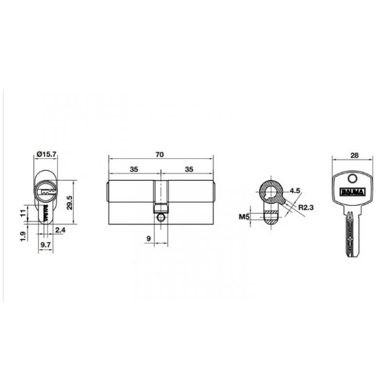 RUỘT KHÓA BAUMA HAFELE 916.87.827 RUỘT KHÓA ĐẦU 2 ĐẦU CHÌA DÀI 70MM