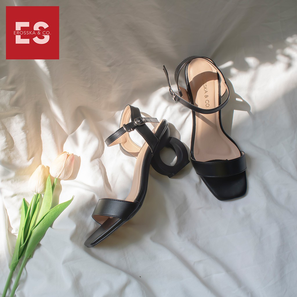 Erosska -Giày sandal cao gót Erosska hở mũi phối dây cao 5cm màu trắng _ EB009