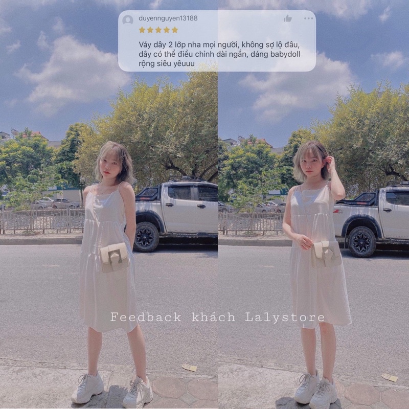 Váy 2 dây, đầm babydoll nữ dáng dài đen trắng hai dây vintage phong cách Ulzzang LALY V05 | BigBuy360 - bigbuy360.vn