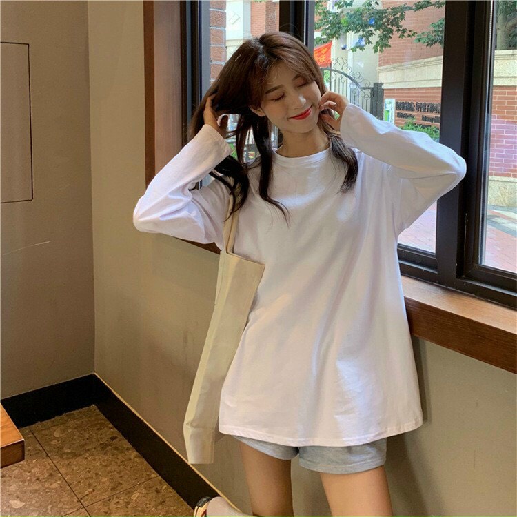 Áo thun dài tay form xuông rộng TRƠN áo thu đông nữ