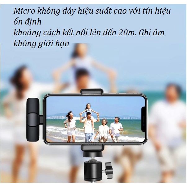 Micro thu âm không dây cài áo K8 - K9 hỗ trợ sạc khi kết nối, Micro cài áo chuyên nghiệp - sử dụng cho quay video - vlog