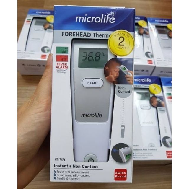 Nhiệt kế đo trán Microlife FR1MF1, đo nhiệt độ cơ thể, cho em bé, có báo đỏ cảnh báo sốt