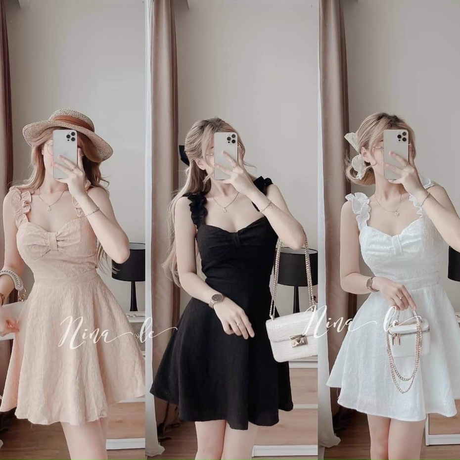 Sét váy hai dây cổ vuông dáng xòe cho nàng dạo phố siêu xinh thời trang mùa hè