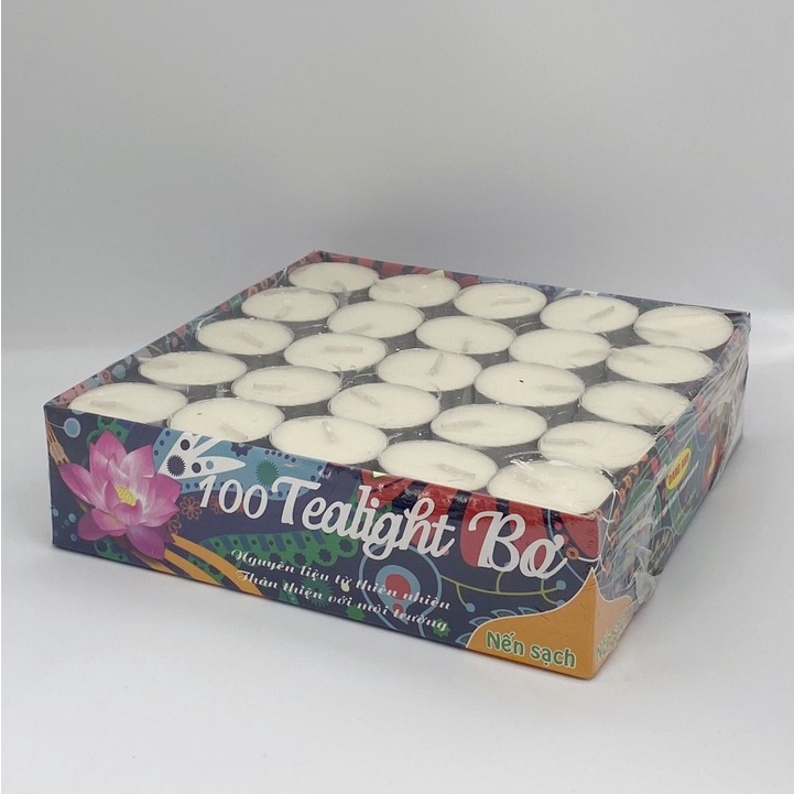 Nến tealight bơ sáp 100 viên/hộp không mùi không khói an toàn thăp hương thờ cúng khử mùi cháy 2h 3h