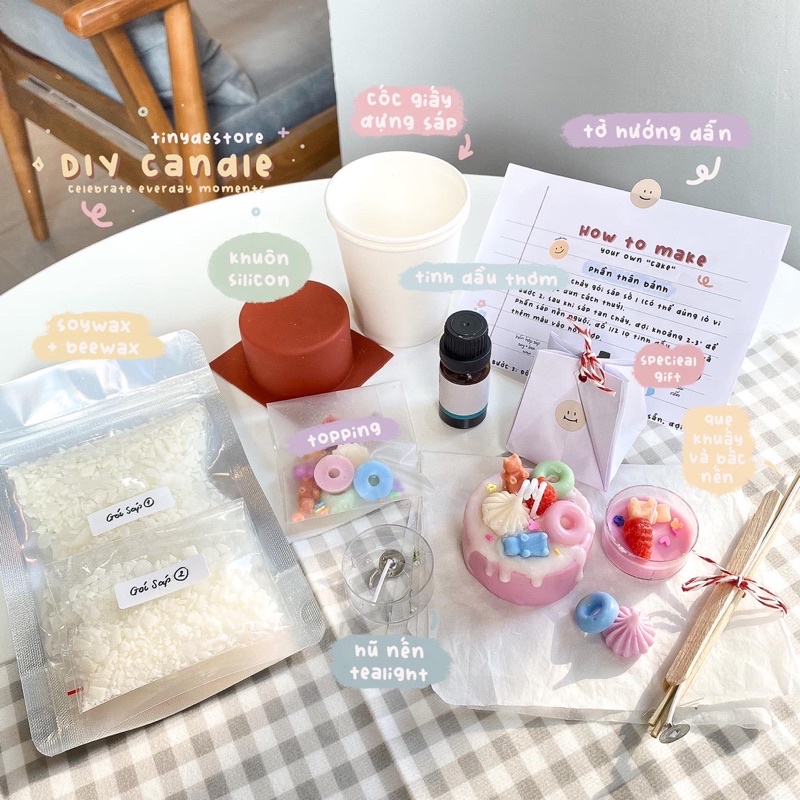 Bộ kit làm nến thơm bánh ngọt cùng topping (không có hình gấu)