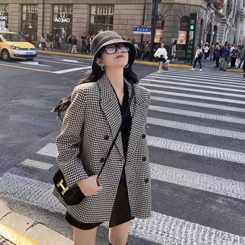 Áo Khoác Vest Carô Phong Cách Hàn Quốc