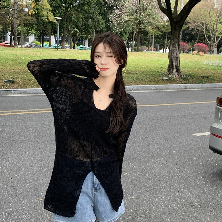 Áo Len Gân Mỏng Form Oversize LSEOUL A2380 Kiểu Basic Dễ Phối