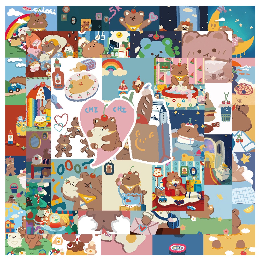 Set 10 / 50 Sticker Dán Laptop Chống Nước Hình Gấu Dễ Thương
