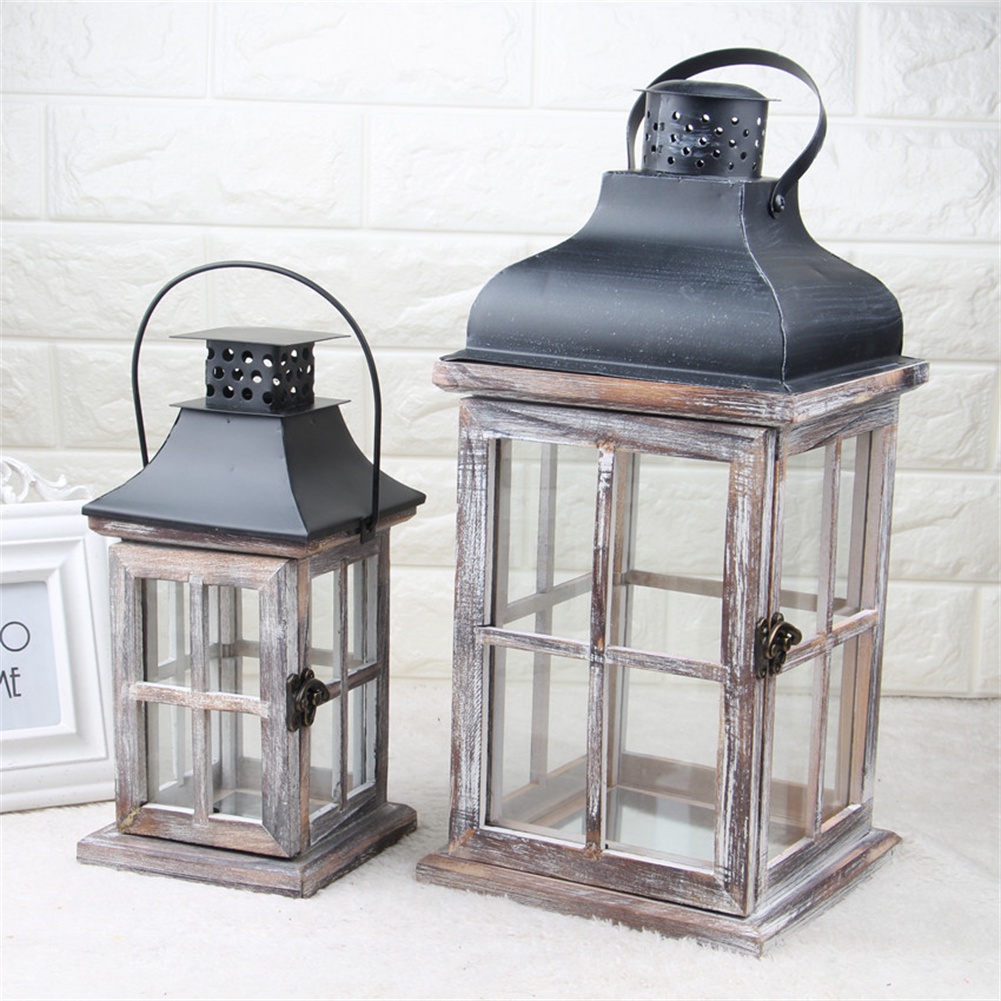 Vintage Gỗ Nến Tealight Giá Đỡ Sáng Tạo Cưới Lãng Mạn Bão Đèn Lồng Gỗ Cổ Chân Nến Trang Trí Bri