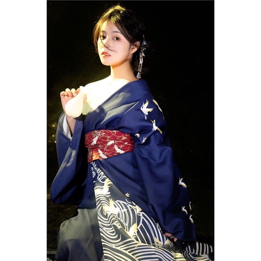 Kimono trang phục nhật bản mẫu mới xanh than