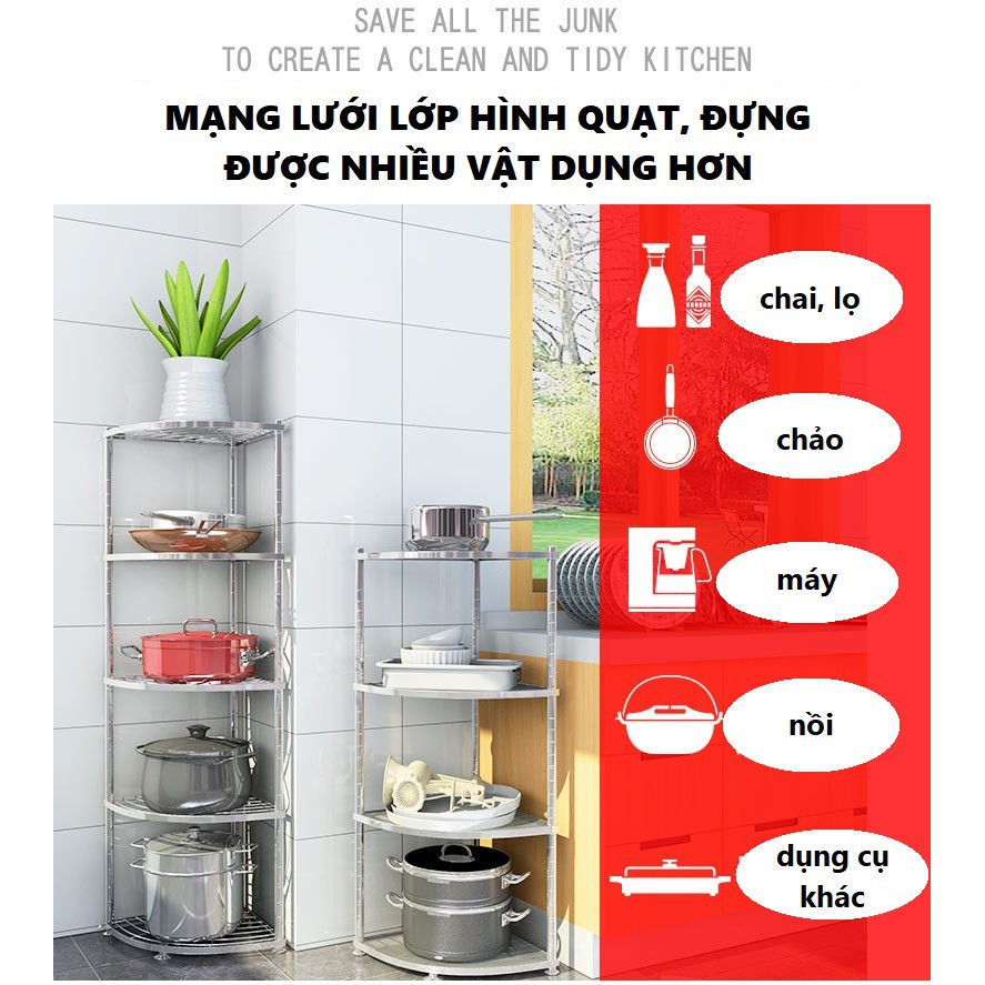 Kệ Để Xoong Nồi INOX 304 Cao Cấp Không Gỉ Sét SPEVI - Đa Năng, Tiện Lợi, Với 4 Tầng, 2 Kích Thước Thay Đổi Tùy Thích